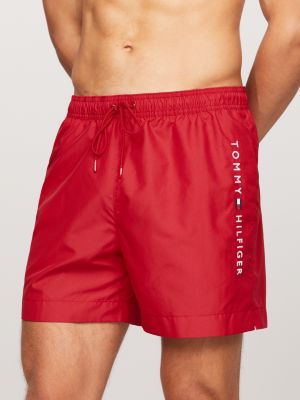 TH Original Drawstring Mid Length Swim Shorts Red Tommy Hilfiger