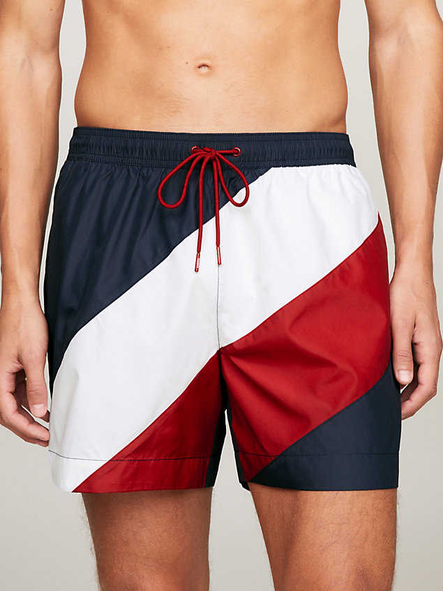 blue global stripe mid length swim shorts for men tommy hilfiger