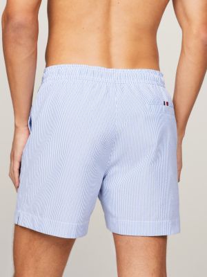 blauw original medium lange zwemshort met streep voor heren - tommy hilfiger