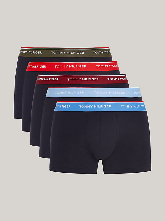 multi 5-pack premium essential logo waistband trunks for men tommy hilfiger