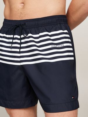 blue print drawstring mid length swim shorts for men tommy hilfiger