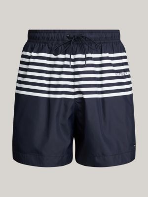 blue print drawstring mid length swim shorts for men tommy hilfiger