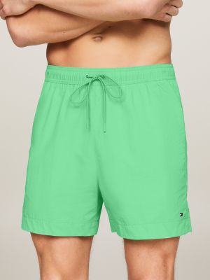 Flag Mid Length Drawstring Slim Swim Shorts, Green