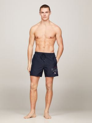 blue hilfiger logo mid length swim shorts for men tommy hilfiger