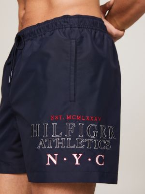 blue hilfiger logo mid length swim shorts for men tommy hilfiger