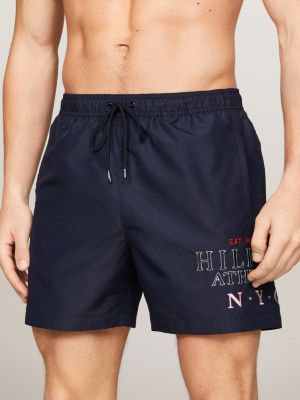 blue hilfiger logo mid length swim shorts for men tommy hilfiger