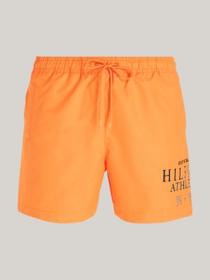 orange hilfiger logo mid length swim shorts for men tommy hilfiger