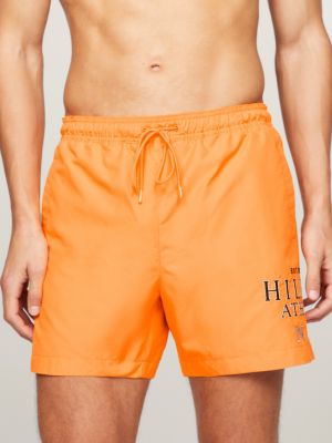 orange hilfiger logo mid length swim shorts for men tommy hilfiger