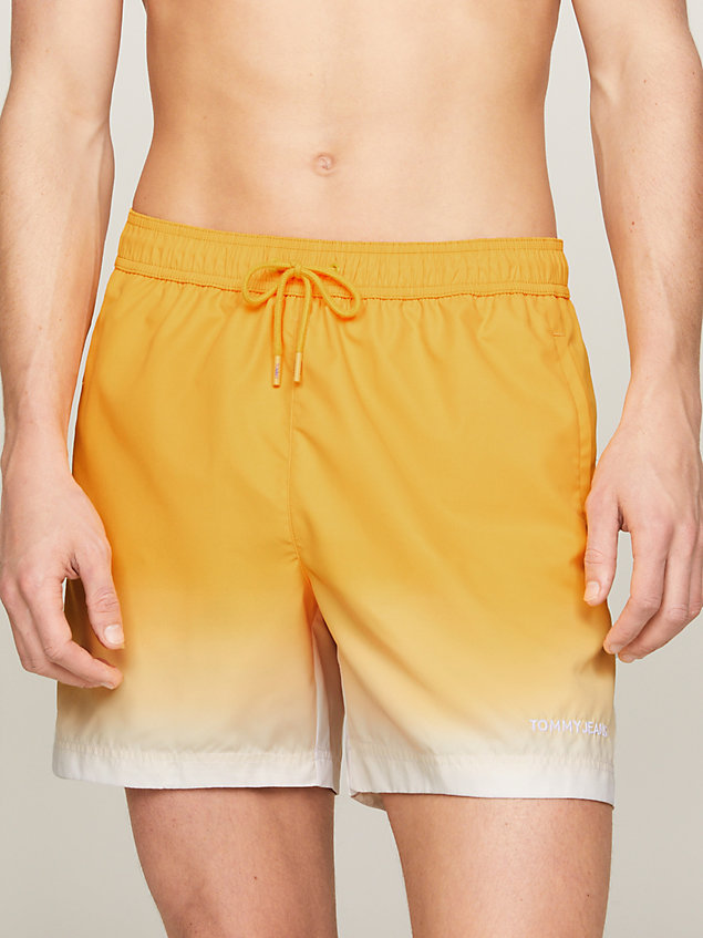 yellow ombré drawstring mid length slim swim shorts for men tommy jeans