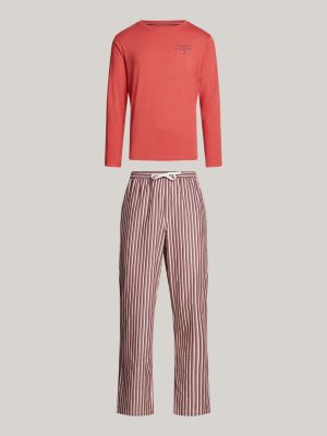orange th original print long sleeve pyjama set for men tommy hilfiger