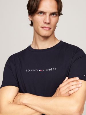 t-shirt lounge original con logo blu da uomini tommy hilfiger