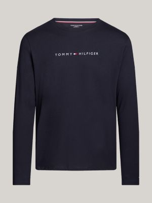 t-shirt lounge original a maniche lunghe blu da uomini tommy hilfiger