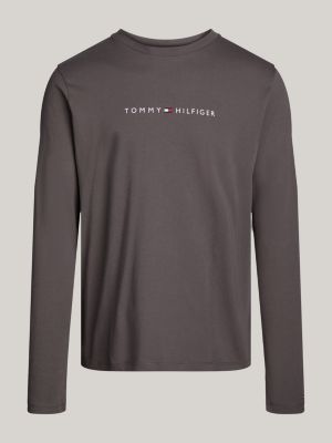 t-shirt lounge original a maniche lunghe grigio da uomini tommy hilfiger