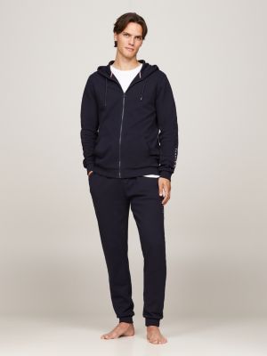 blauw original lounge-hoodie met rits en logo voor heren - tommy hilfiger