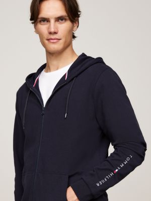 blauw original lounge-hoodie met rits en logo voor heren - tommy hilfiger