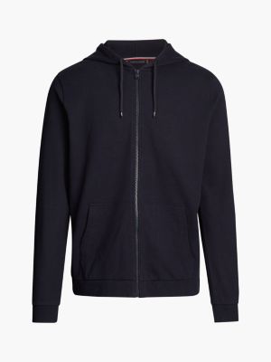 blauw original lounge-hoodie met rits en logo voor heren - tommy hilfiger