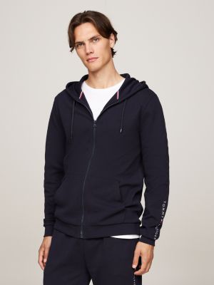 blauw original lounge-hoodie met rits en logo voor heren - tommy hilfiger