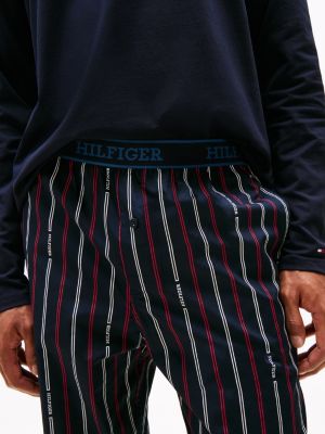 brązowy piżama z nadrukiem i logo hilfiger monotype dla mężczyźni - tommy hilfiger