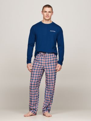 orange hilfiger monotype print flannel pyjama set for men tommy hilfiger