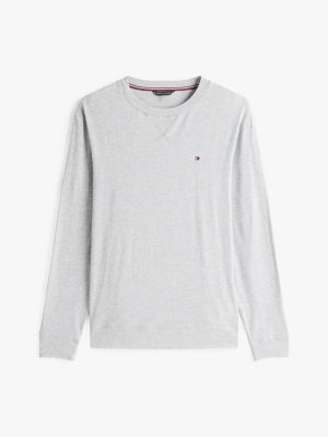 grau lounge-sweatshirt mit aufgestickter flag für herren - tommy hilfiger