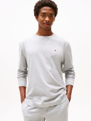 grau lounge-sweatshirt mit aufgestickter flag für herren - tommy hilfiger