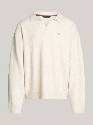 beige th established lounge jumper with wool for men tommy hilfiger