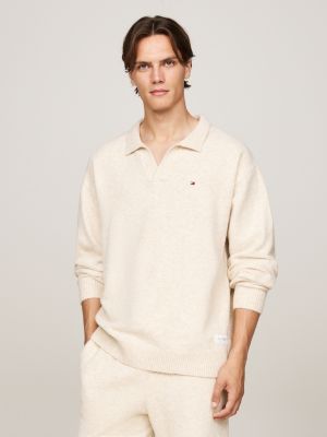 beige th established lounge jumper with wool for men tommy hilfiger