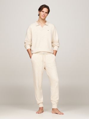 beige th established lounge joggers with wool for men tommy hilfiger