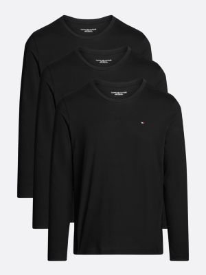  black 3-pack long sleeve t-shirts for men tommy hilfiger