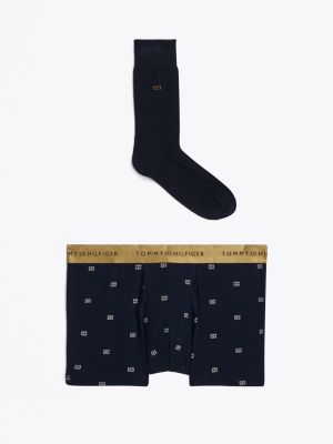 coffret cadeau boxer et chaussettes à motif bleu pour hommes tommy hilfiger