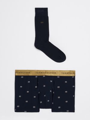 coffret cadeau boxer et chaussettes à motif bleu pour hommes tommy hilfiger