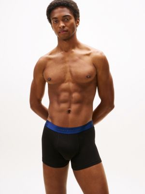 black 3-pack signature logo metallic waistband trunks for men tommy hilfiger