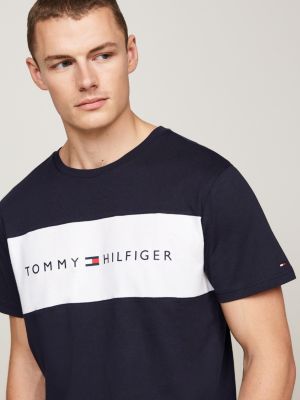 t-shirt lounge original color block blu da uomini tommy hilfiger