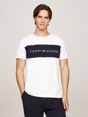 t-shirt lounge original color block white da uomini tommy hilfiger