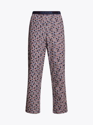 pantalón de pijama estampado con monotipo marrón de hombres tommy hilfiger