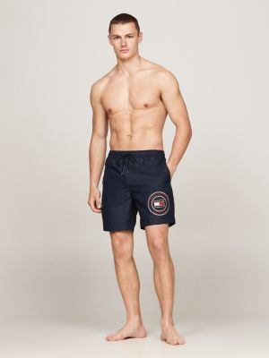 blue hilfiger logo drawstring long length swim shorts for men tommy hilfiger