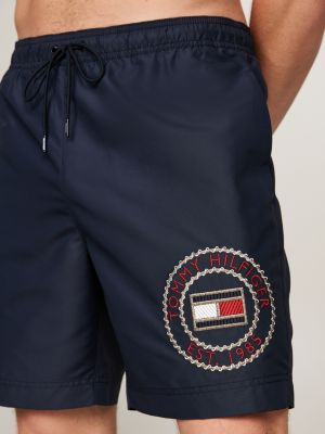 blue hilfiger logo drawstring long length swim shorts for men tommy hilfiger