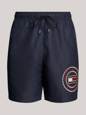 blue hilfiger logo drawstring long length swim shorts for men tommy hilfiger