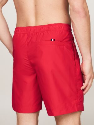 rot hilfiger logo lange badeshorts mit tunnelzug für herren - tommy hilfiger