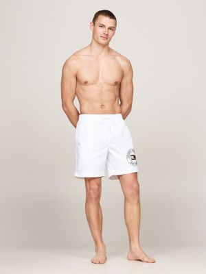 white hilfiger logo drawstring long length swim shorts for men tommy hilfiger