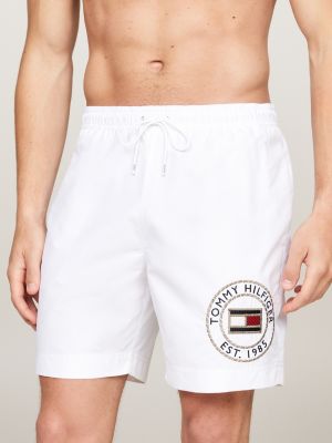 Hilfiger Logo Drawstring Long Length Swim Shorts White Tommy Hilfiger