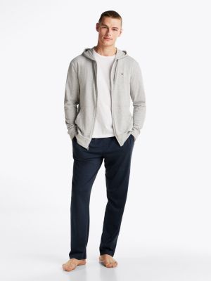 grey zip-thru lounge hoody for men tommy hilfiger