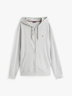 sweat à capuche d'intérieur zippé gris pour hommes tommy hilfiger