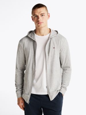 sweat à capuche d'intérieur zippé gris pour hommes tommy hilfiger