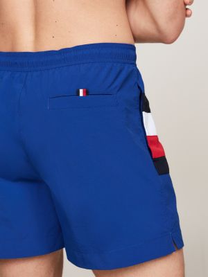 blauw medium lange zwemshort met signature-streep voor heren - tommy hilfiger