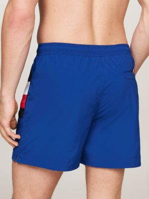 blauw medium lange zwemshort met signature-streep voor heren - tommy hilfiger