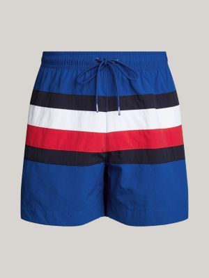 blauw medium lange zwemshort met signature-streep voor heren - tommy hilfiger