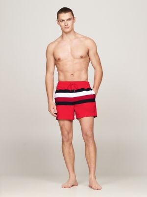 red global stripe drawstring mid length swim shorts for men tommy hilfiger