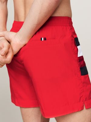 red global stripe drawstring mid length swim shorts for men tommy hilfiger