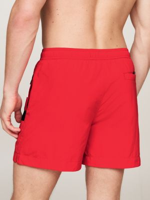 red global stripe drawstring mid length swim shorts for men tommy hilfiger